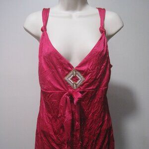 Star City Women's Medium Red Silk Fancy Top Gold and Pearl Applique Bodice